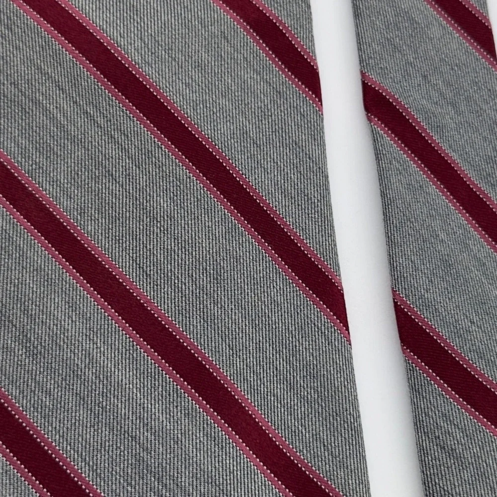 Club Room Mens Silk Necktie Grey Burgundy Pink Striped Classic Formal Tie